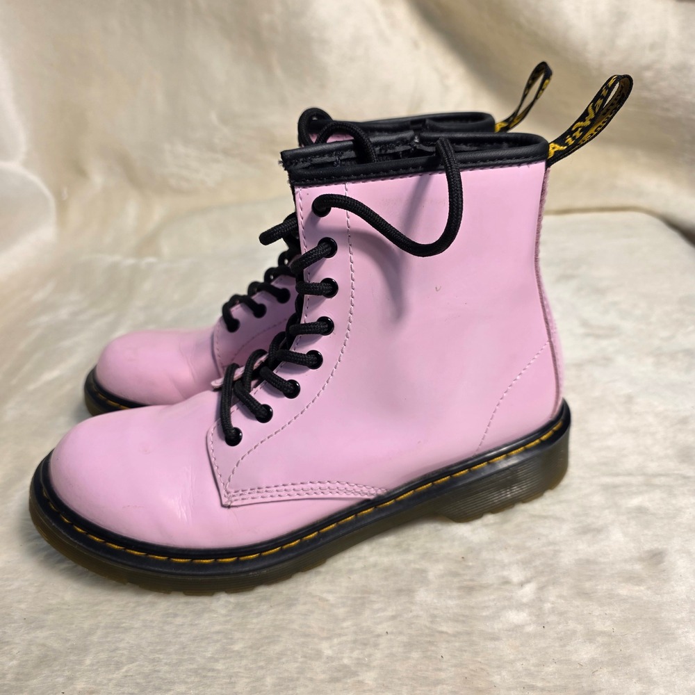 Dr. Martens 1460 J Combat Boots Pink Patent Leather Womens 5 Excellent